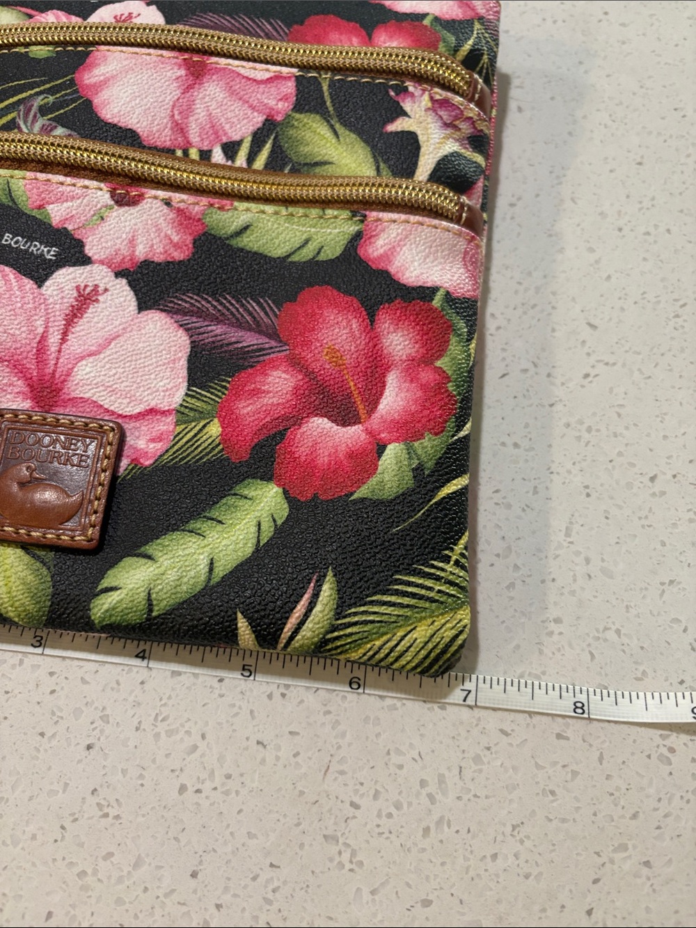 Dooney & Bourke Black Crossbody with Pink Floral Hibiscus Print - Picture 11 of 12